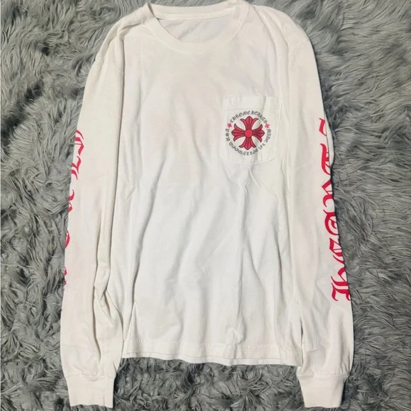 Chrome Hearts White Long Sleeve with Red Cross Design